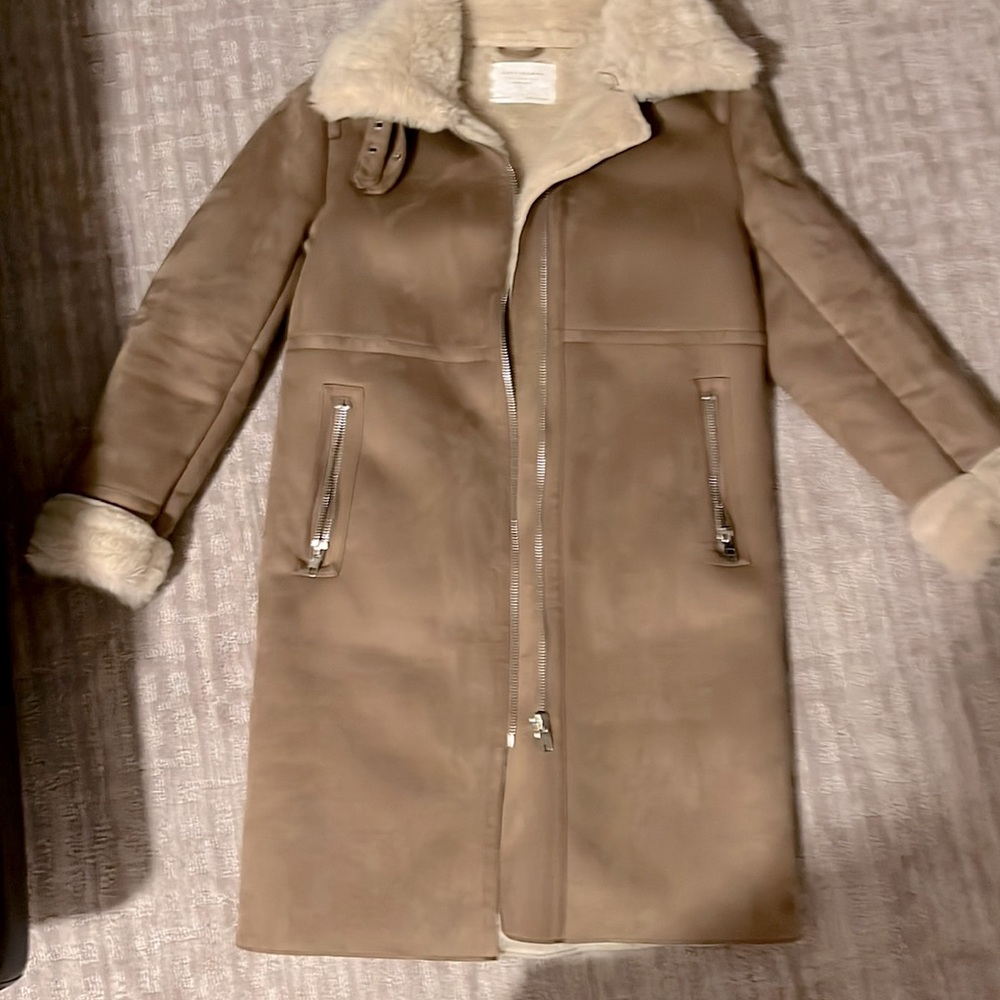 Faux lamb skin long coat